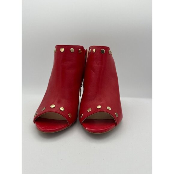 Vince Camuto Red Leather Peep-Toe Studded Bootie Heels 7.5W With Zipper Closure - Picture 2 of 8